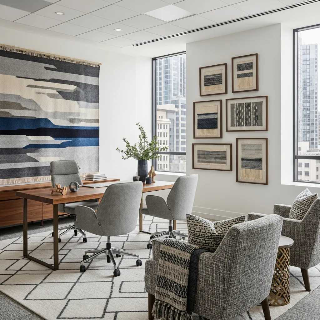 Oficina con decoración textil profesional